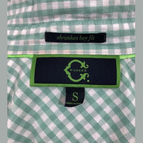 C Wonder Blouse S Aqua Green Check Shrunken Boyfit - Picture 6 of 8